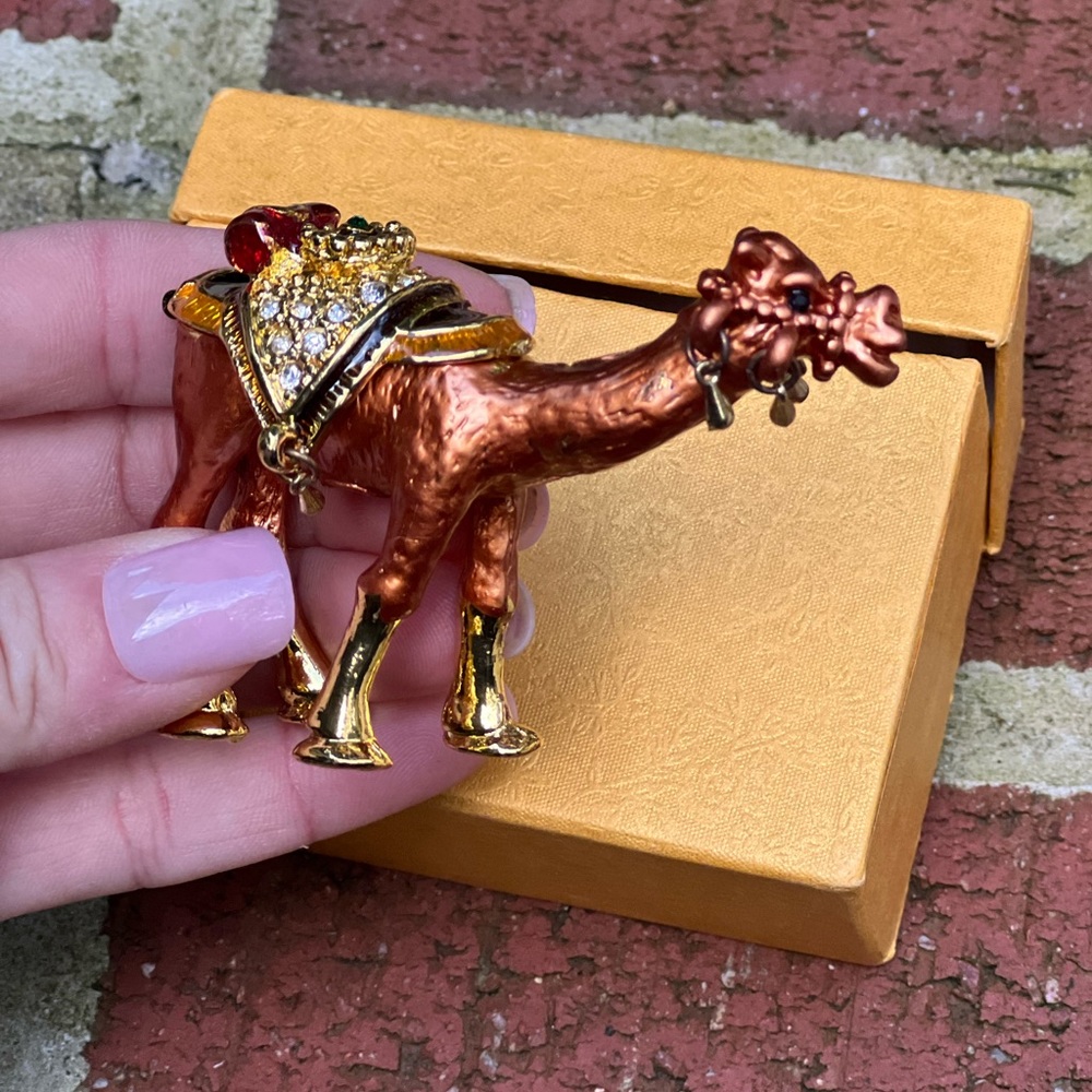 Camel Hinged Trinket Box Jeweled Rhinestone Ring Holder Figurine⁠ Giftable Box
